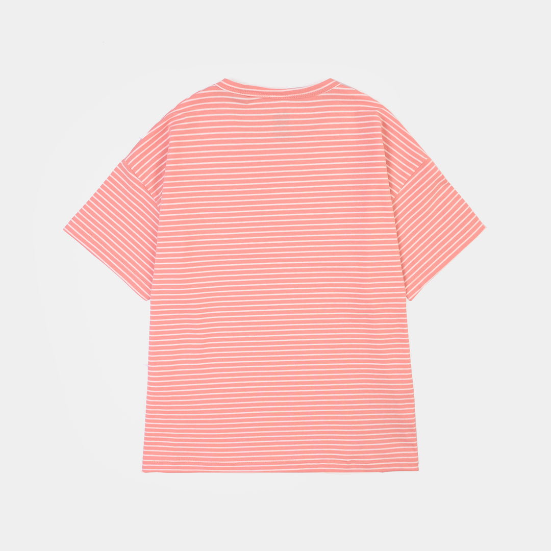 Girls Yarn Dyed T-Shirt Being Your Self-ORANGE
