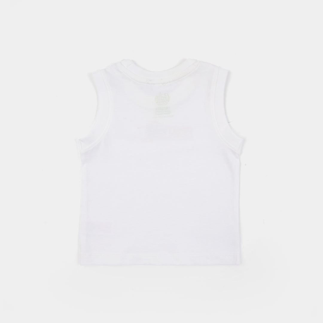 Infant Boys Cotton Jersey Sando Crazy Wheel - White