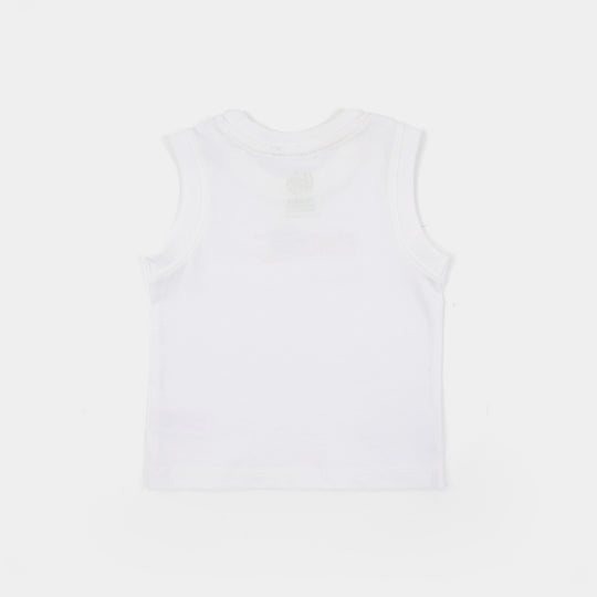 Infant Boys Cotton Jersey Sando Crazy Wheel - White