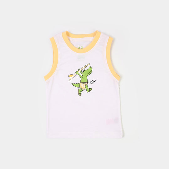 Infant Boys Cotton Jersey Sando Lets Go Beach-White