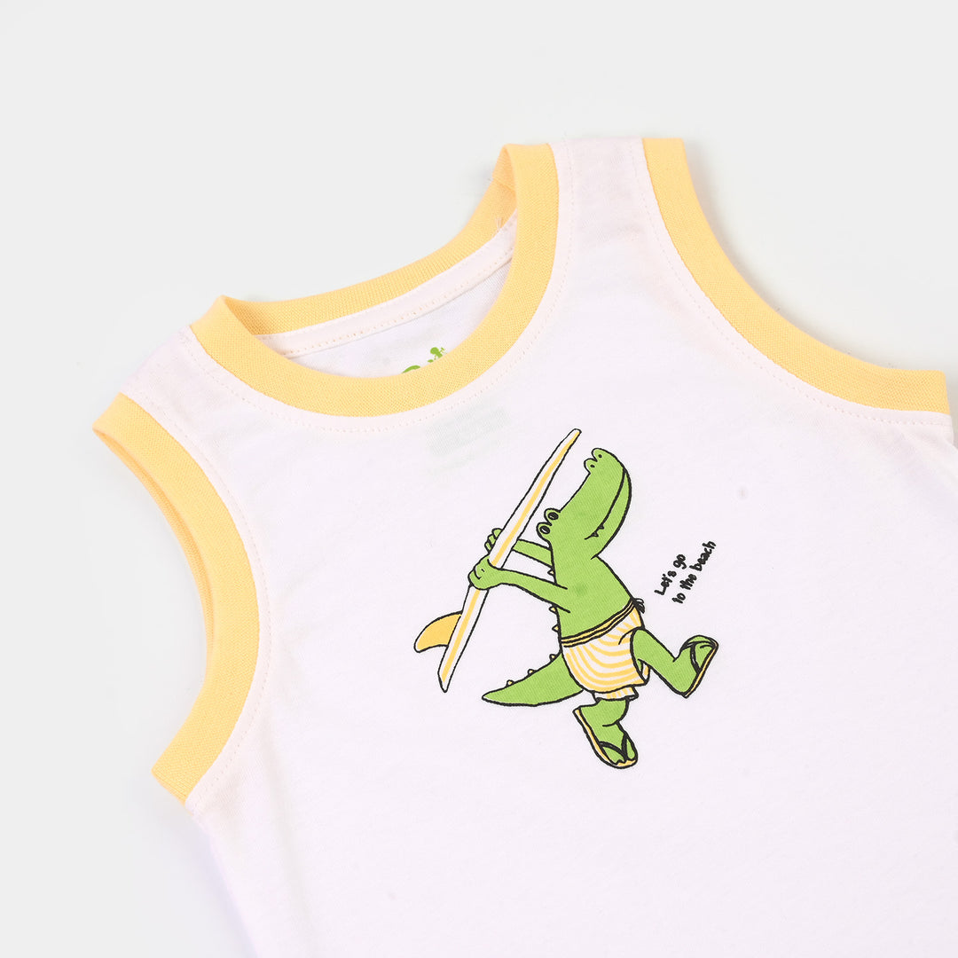 Infant Boys Cotton Jersey Sando Lets Go Beach-White