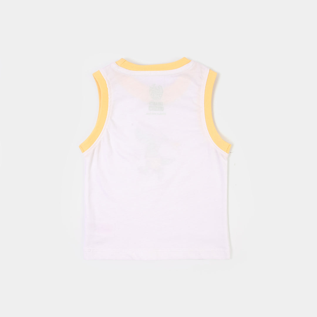 Infant Boys Cotton Jersey Sando Lets Go Beach-White