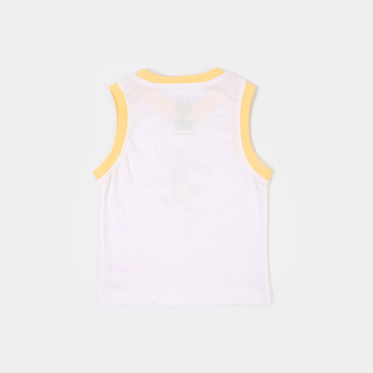 Infant Boys Cotton Jersey Sando Lets Go Beach-White