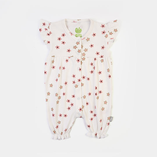 Infant Girls 2x1 Rib Romper Flowers-OFF White