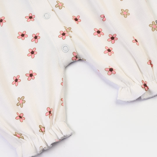 Infant Girls 2x1 Rib Romper Flowers-OFF White