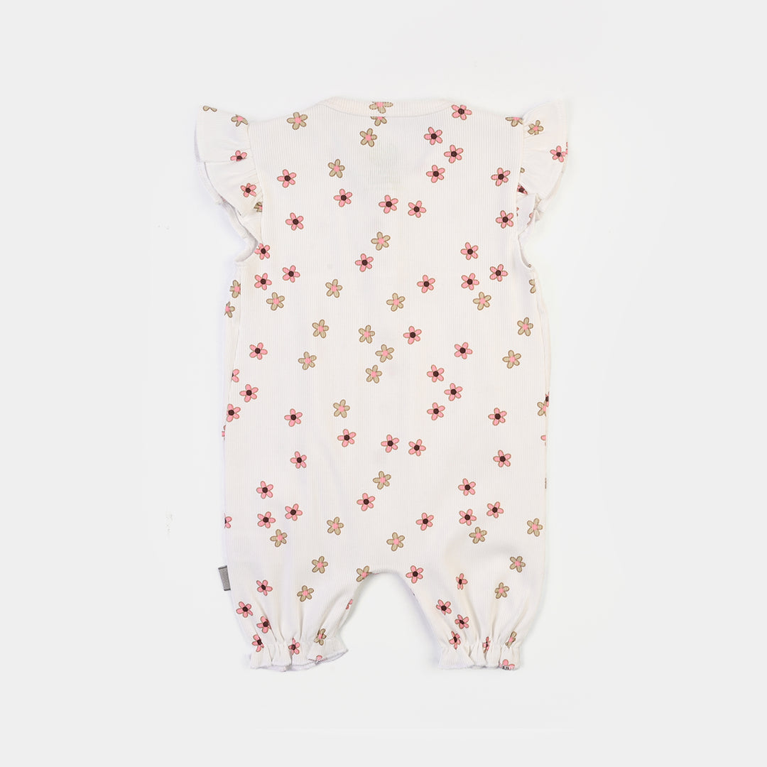 Infant Girls 2x1 Rib Romper Flowers-OFF White