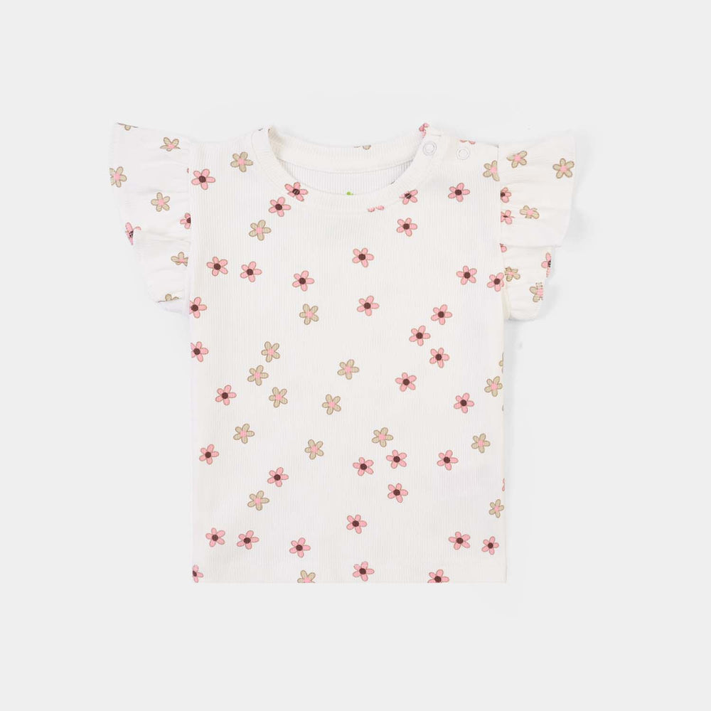 Infant Girls 2x1 Rib T-Shirt Flowers-OFF White