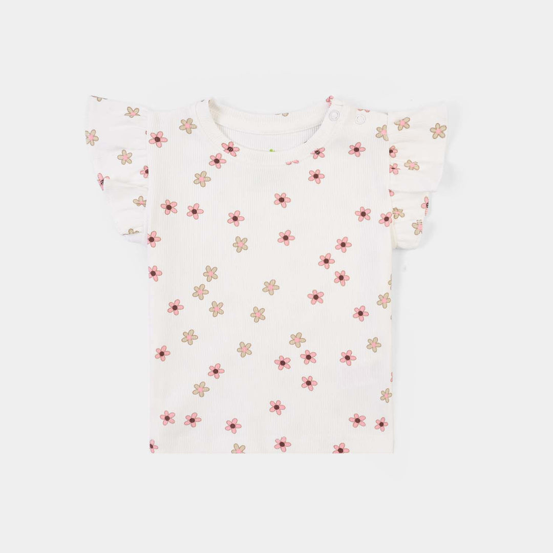 Infant Girls 2x1 Rib T-Shirt Flowers-OFF White