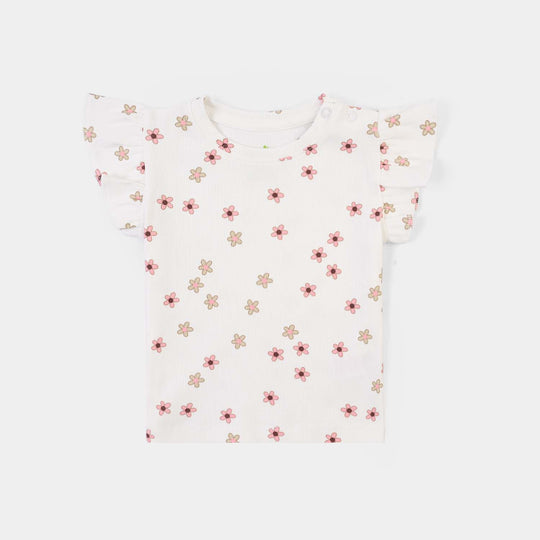 Infant Girls 2x1 Rib T-Shirt Flowers-OFF White
