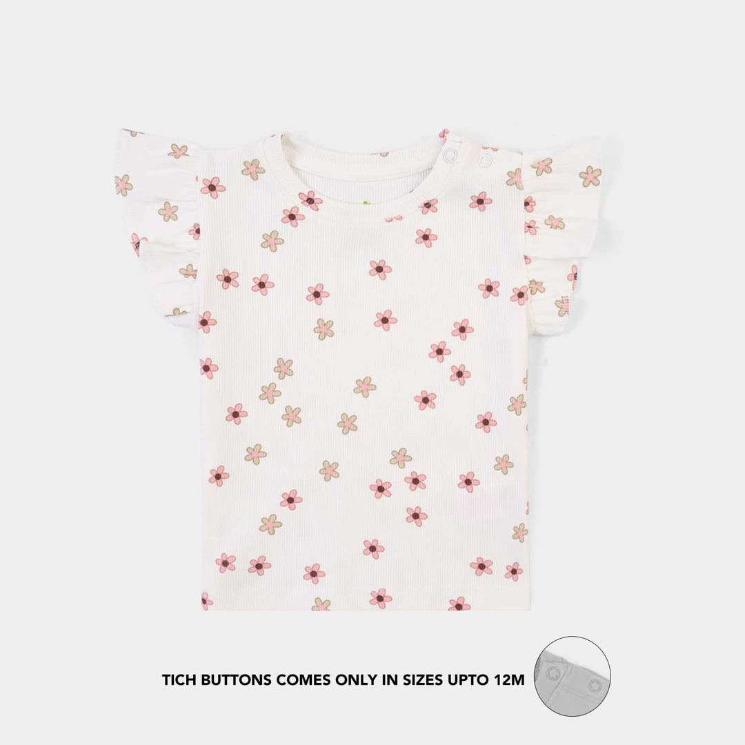 Infant Girls 2x1 Rib T-Shirt Flowers-OFF White