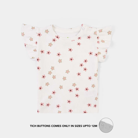 Infant Girls 2x1 Rib T-Shirt Flowers-OFF White