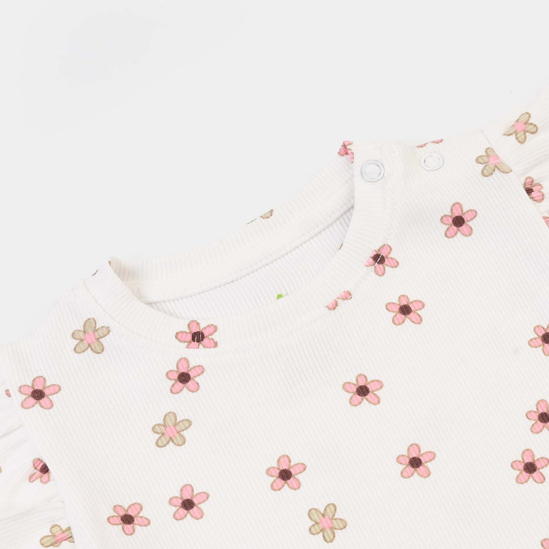 Infant Girls 2x1 Rib T-Shirt Flowers-OFF White