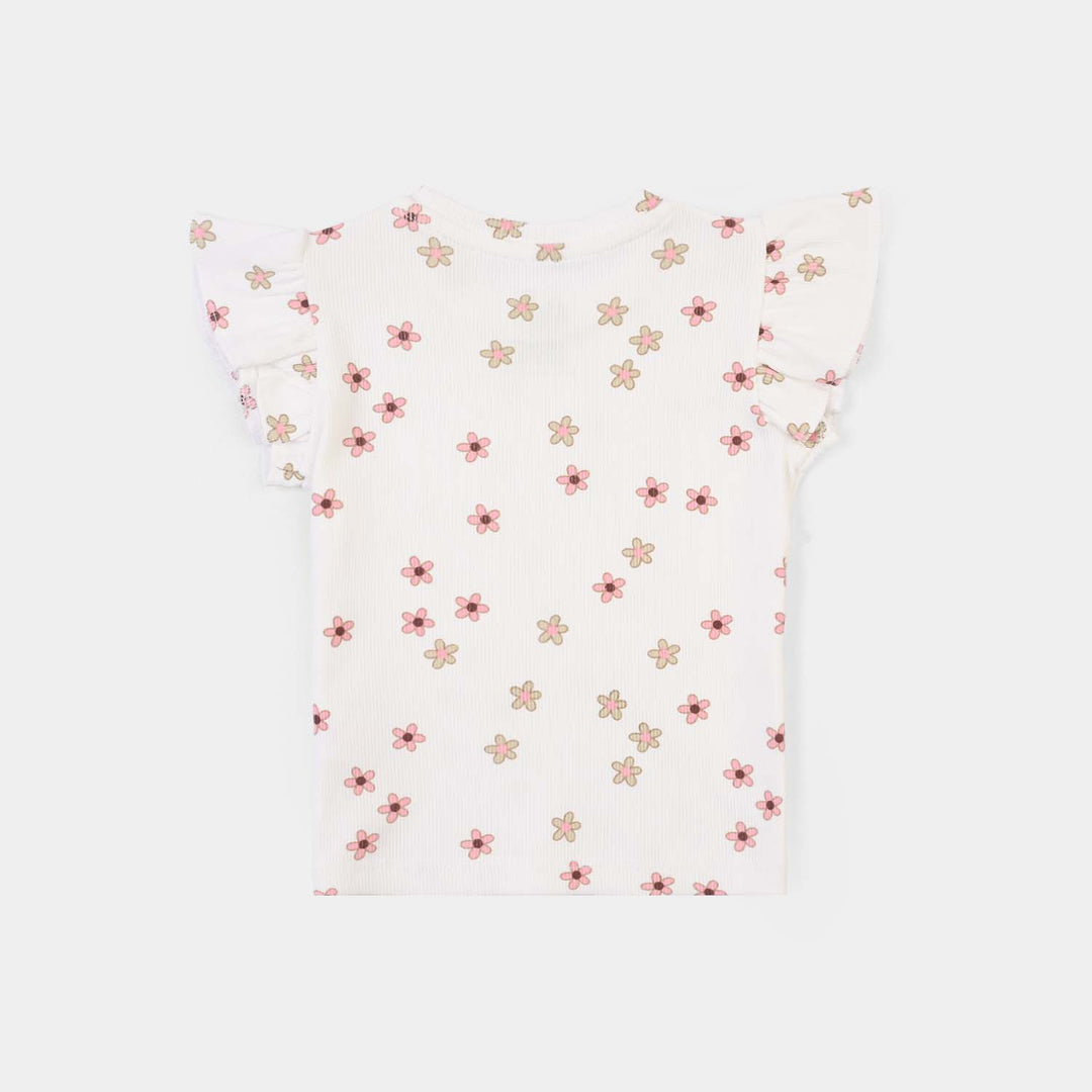 Infant Girls 2x1 Rib T-Shirt Flowers-OFF White
