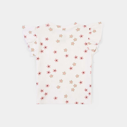 Infant Girls 2x1 Rib T-Shirt Flowers-OFF White