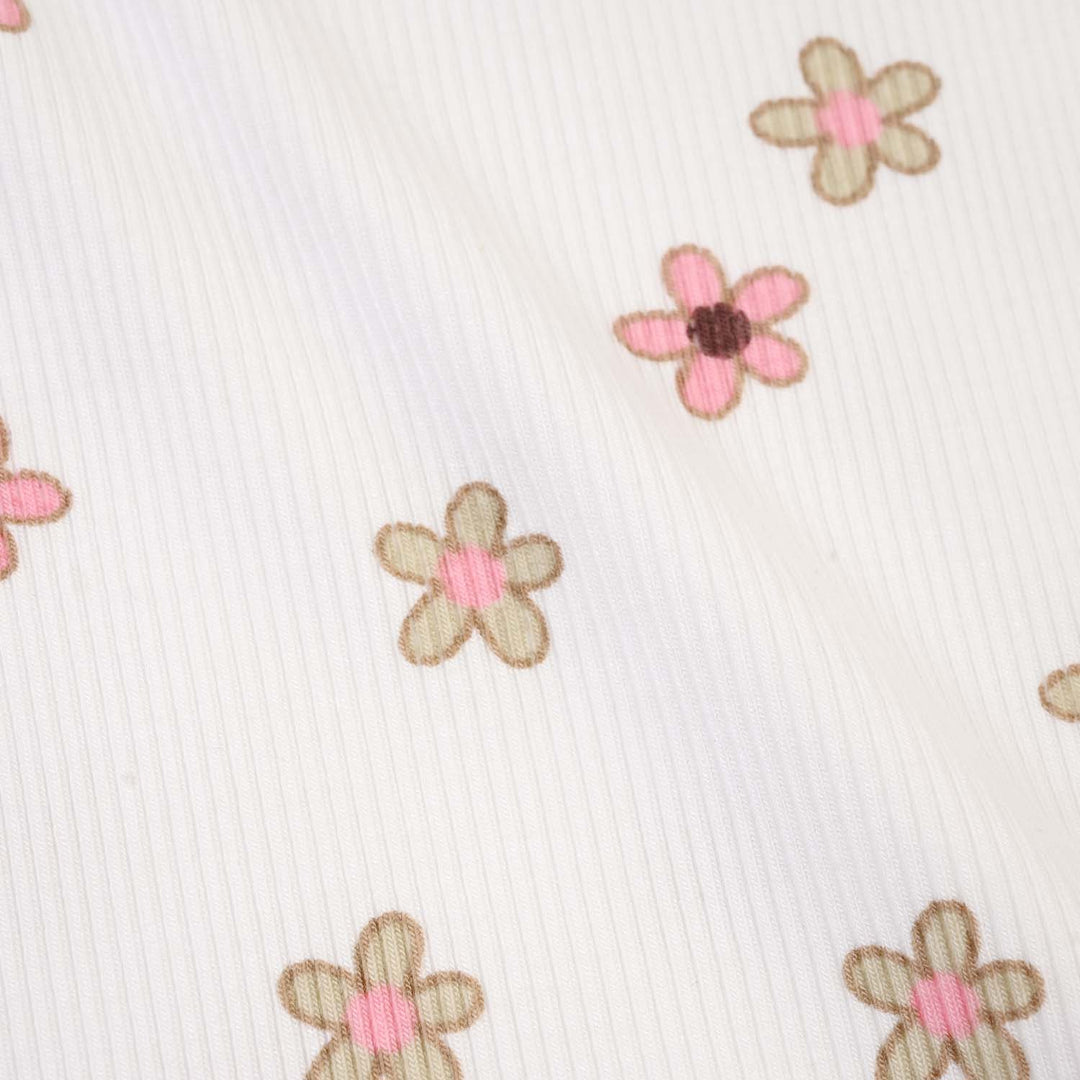 Infant Girls 2x1 Rib T-Shirt Flowers-OFF White