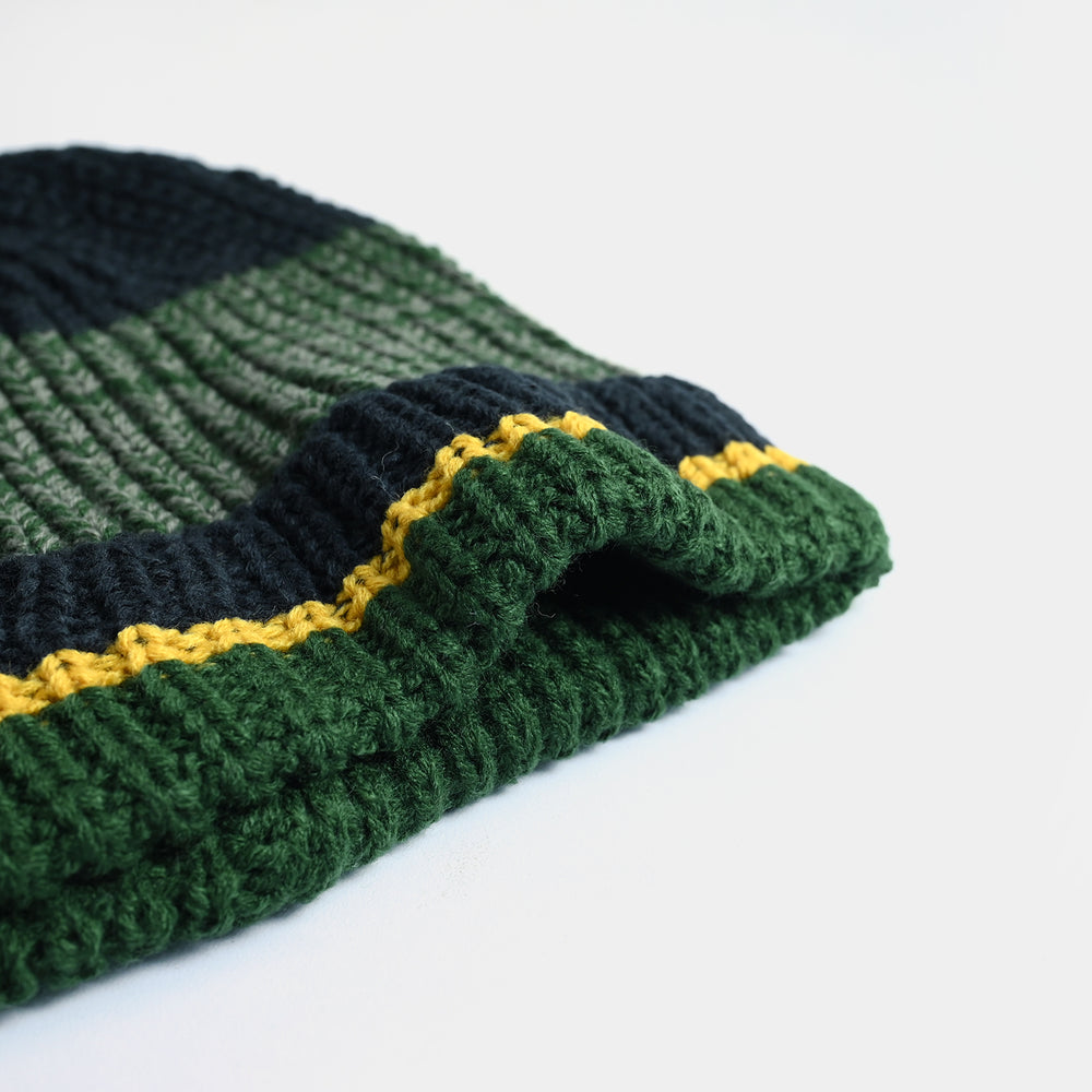 Boys Acrylic Woolen Cap - Milange - Green