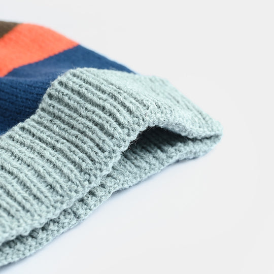 Boys Acrylic Woolen Cap - Orange Stripe - Grey