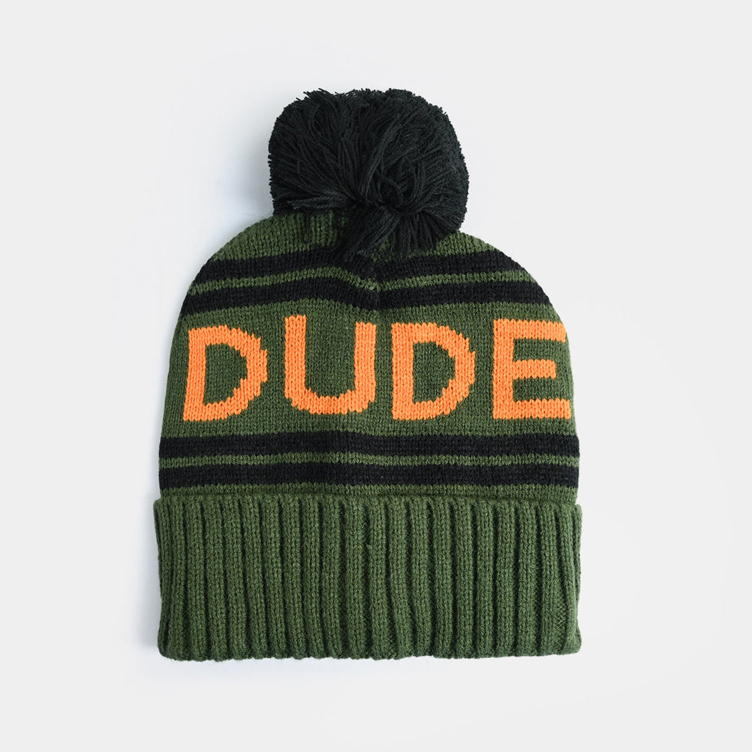 Boys Acrylic Woolen Cap - Dude - Green