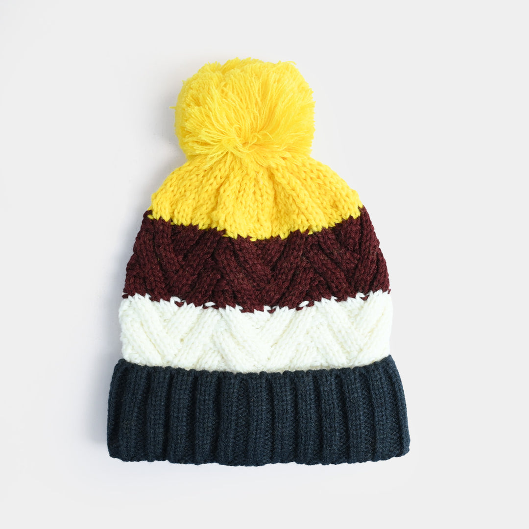 Boys Acrylic Woolen Cap - Mustard Effect - Multi