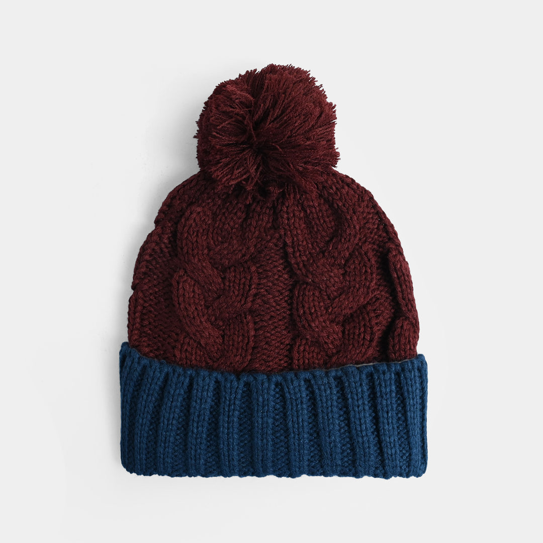 Boys Acrylic Woolen Cap - Cabling - Red & Blue