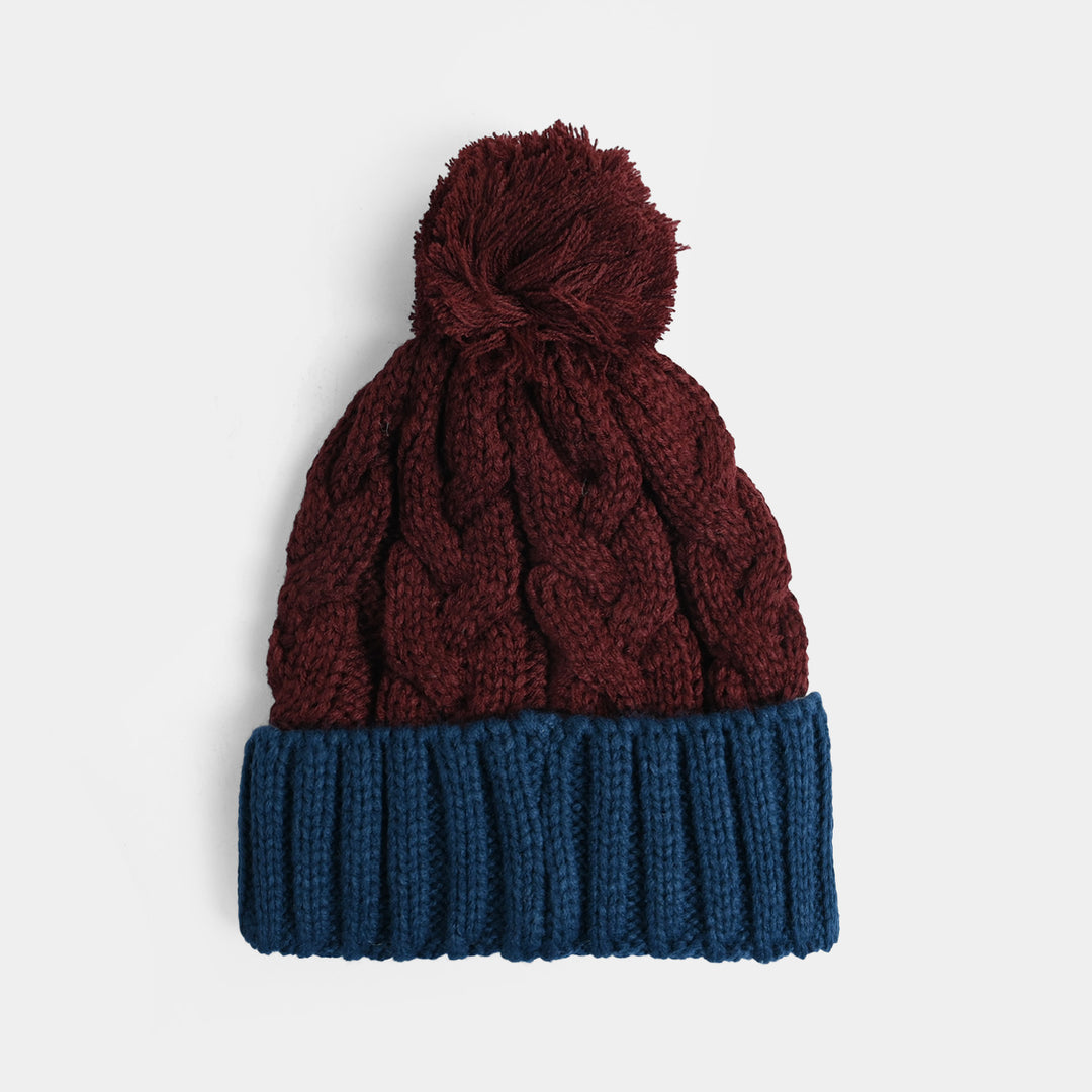 Boys Acrylic Woolen Cap - Cabling - Red & Blue