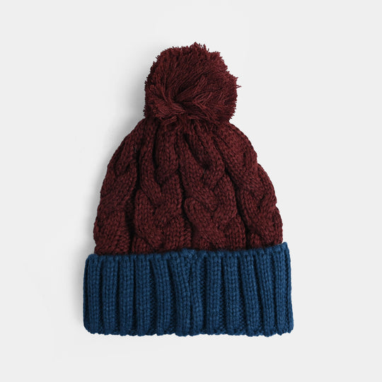 Boys Acrylic Woolen Cap - Cabling - Red & Blue