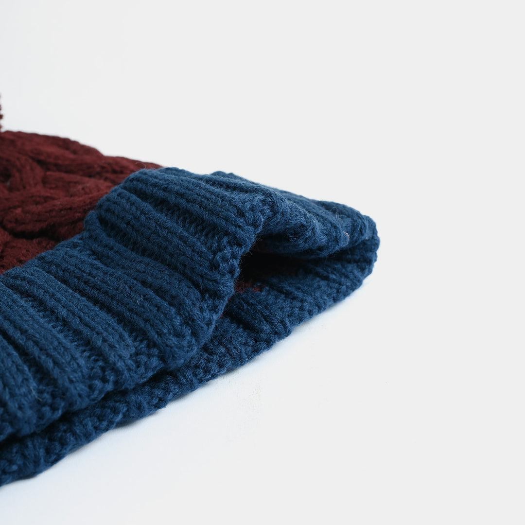 Boys Acrylic Woolen Cap - Cabling - Red & Blue