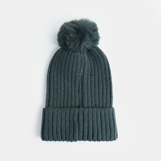 Girls Acrylic Woolen Cap - Stitch - Black