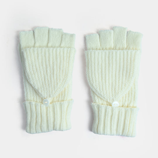 Girls Acrylic Woolen Cap - Snowy - White