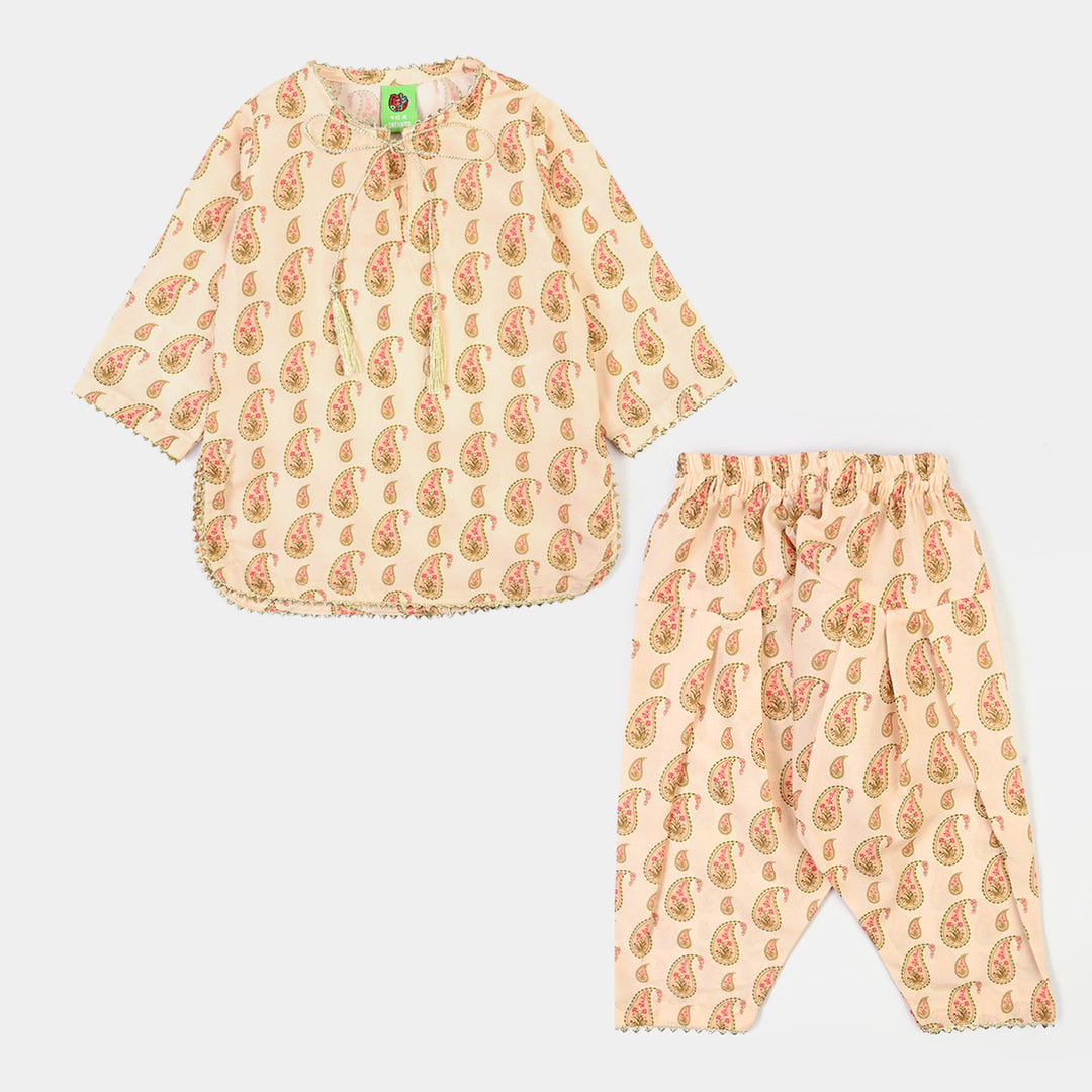 Infant Girls Poly Lawn Printed 2Pcs GulBahar-Peach