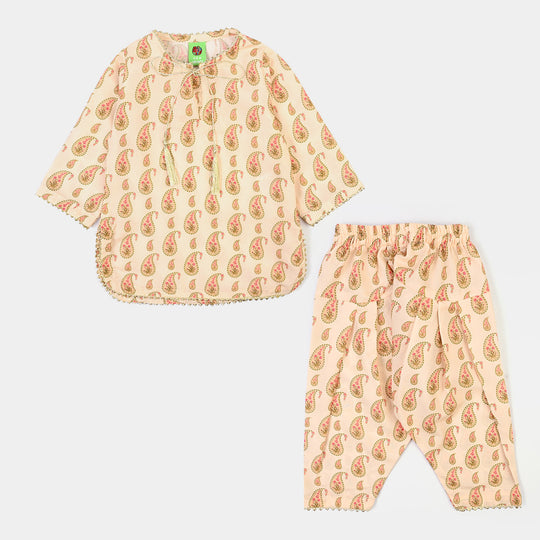 Infant Girls Poly Lawn Printed 2Pcs GulBahar-Peach