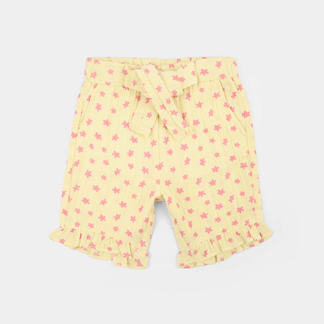 Girls Poly Twill SHORT AOP FLOWER-Yellow