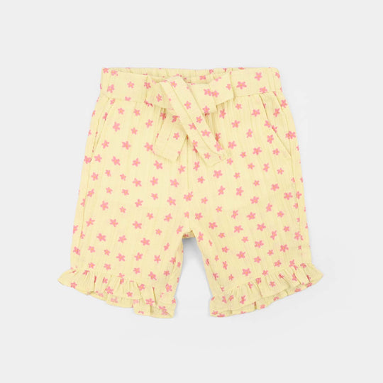 Girls Poly Twill SHORT AOP FLOWER-Yellow