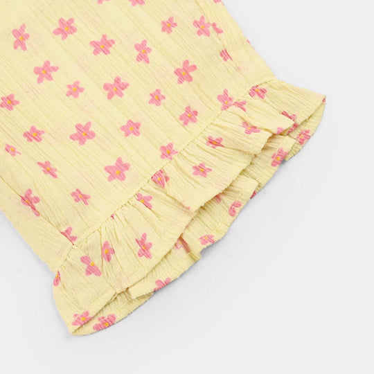 Girls Poly Twill SHORT AOP FLOWER-Yellow
