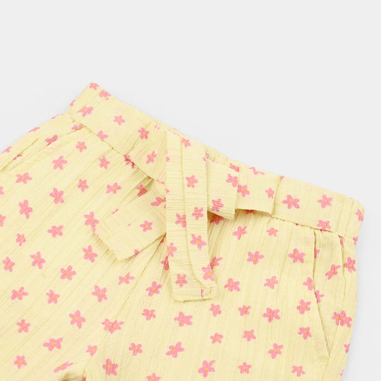 Girls Poly Twill SHORT AOP FLOWER-Yellow