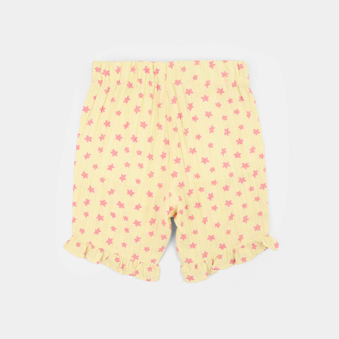 Girls Poly Twill SHORT AOP FLOWER-Yellow