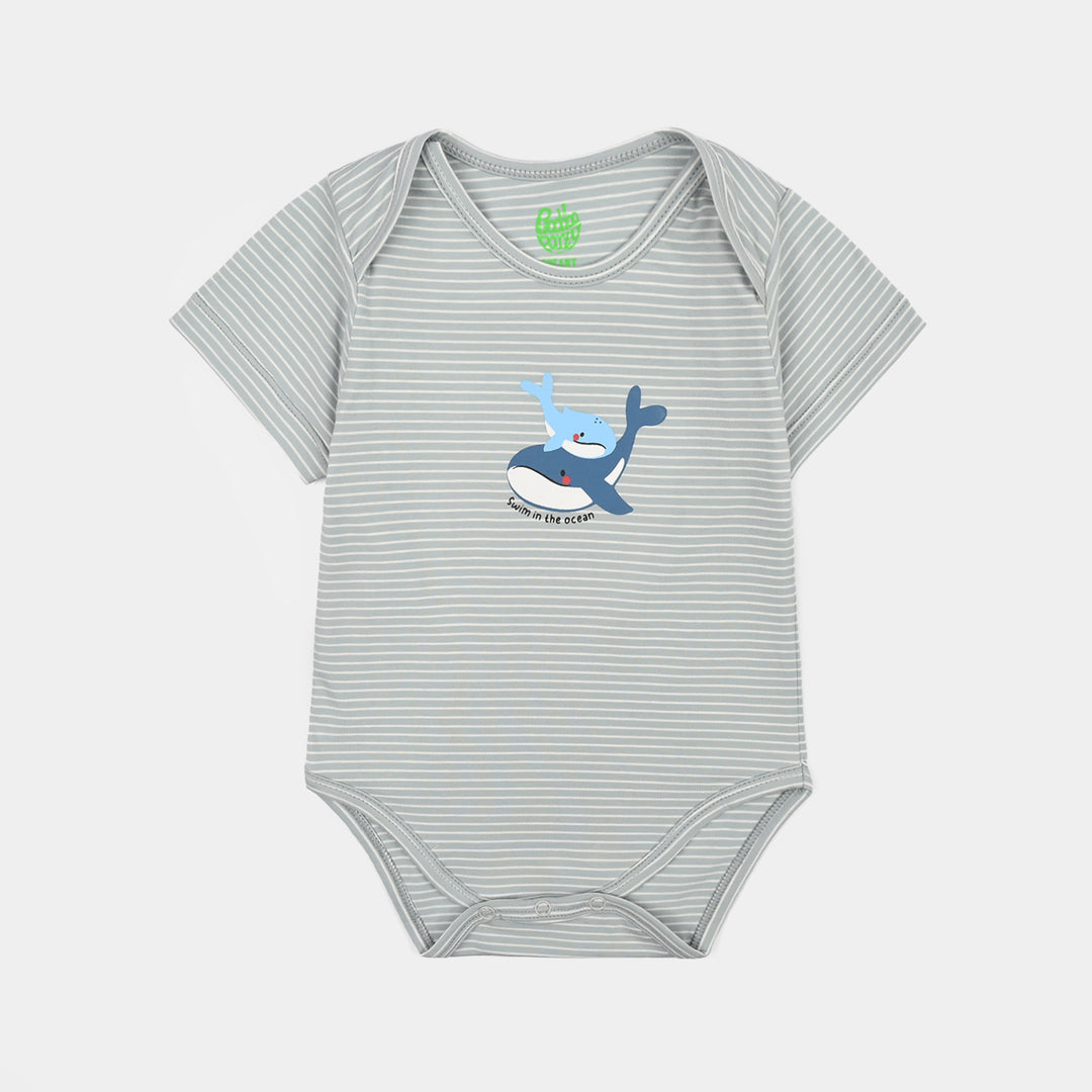 Infant Boys Yarn Dyed Basic Romper Lets Swim-Grey