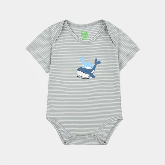 Infant Boys Yarn Dyed Basic Romper Lets Swim-Grey