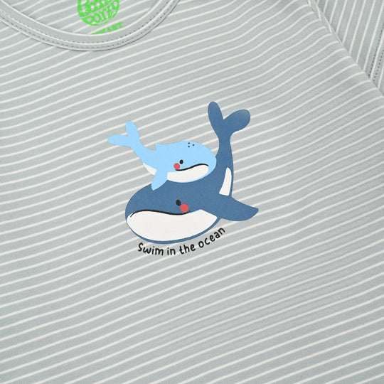 Infant Boys Yarn Dyed Basic Romper Lets Swim-Grey