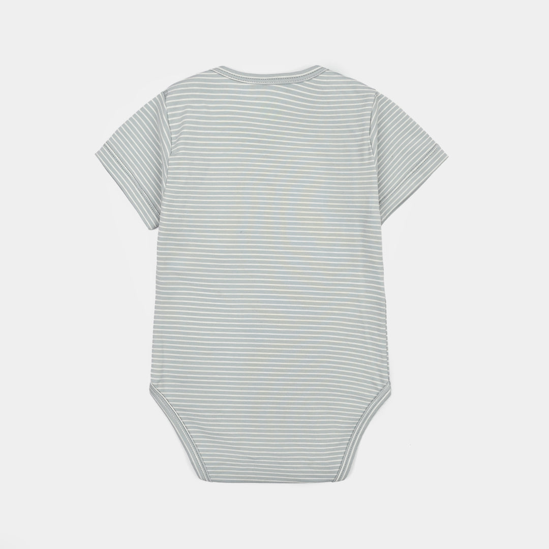 Infant Boys Yarn Dyed Basic Romper Lets Swim-Grey