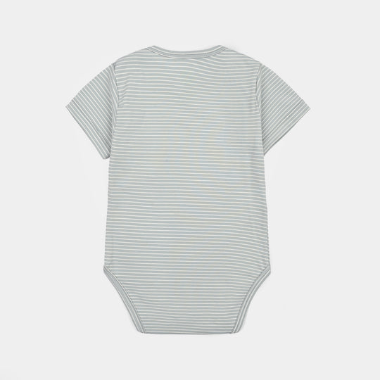 Infant Boys Yarn Dyed Basic Romper Lets Swim-Grey