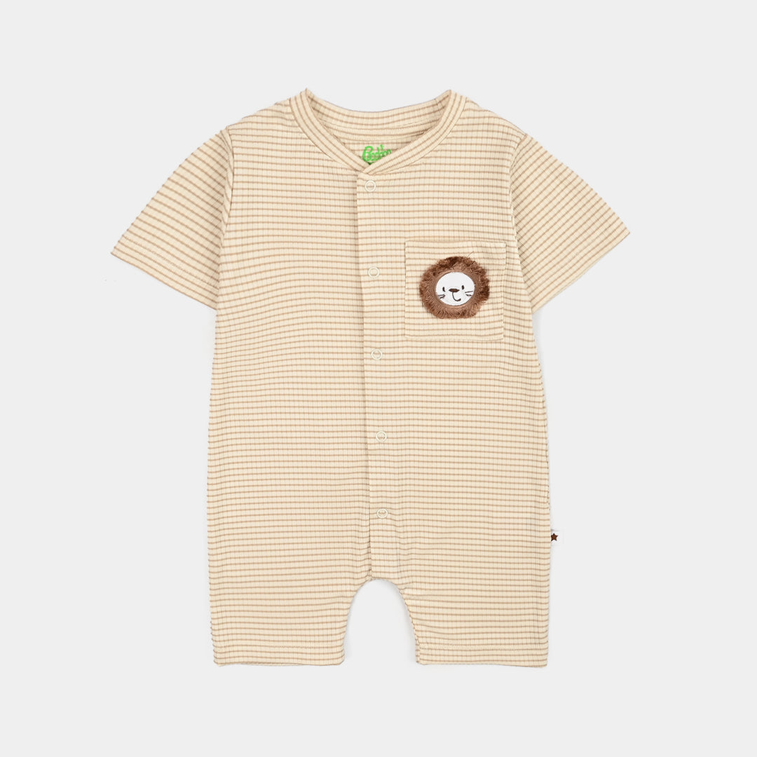 Infant Boys Yarn Dyed Fashion Romper Roar Here-BROWN