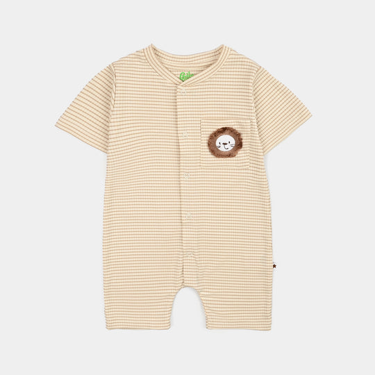 Infant Boys Yarn Dyed Fashion Romper Roar Here-BROWN