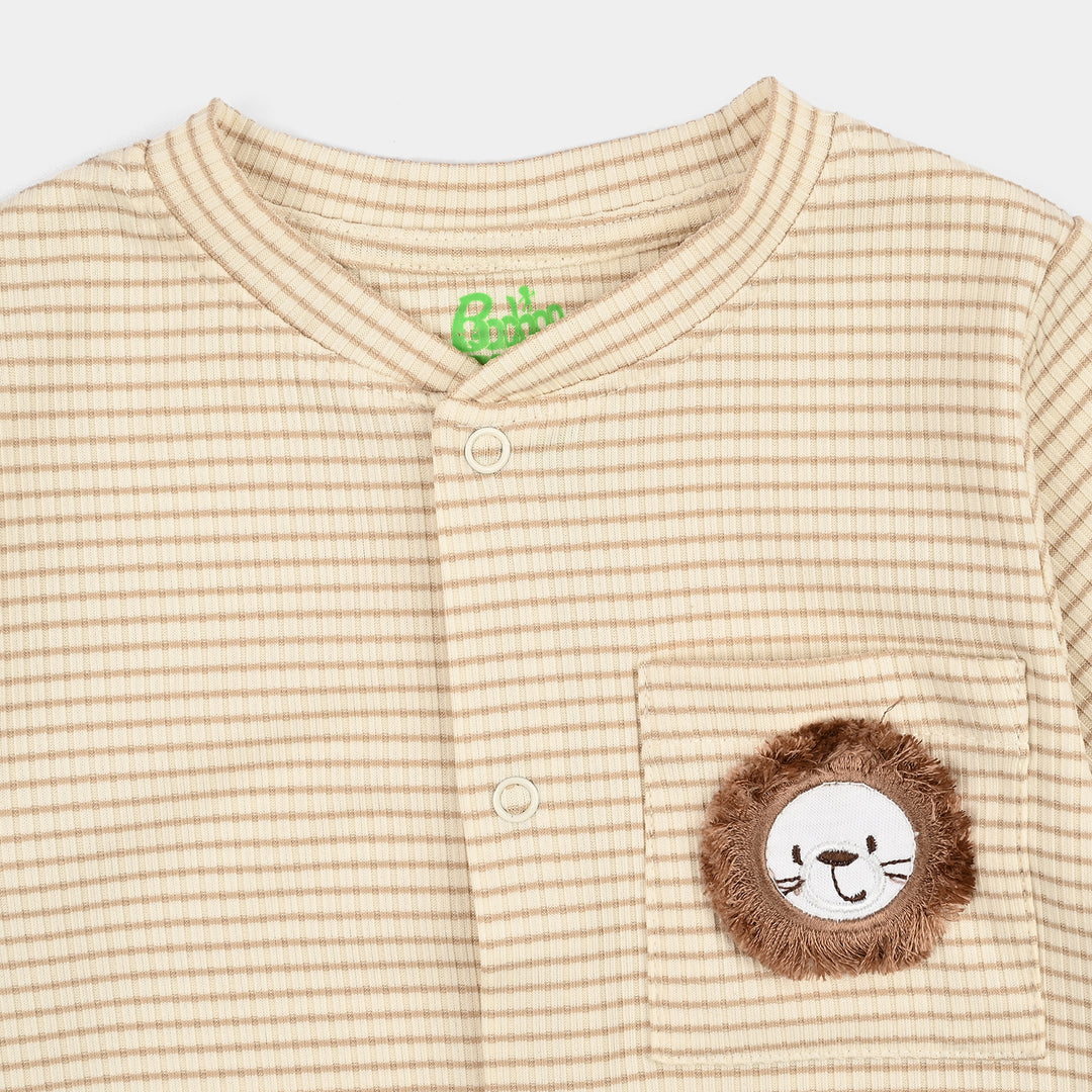 Infant Boys Yarn Dyed Fashion Romper Roar Here-BROWN