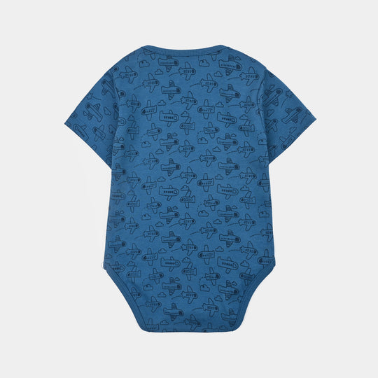 Infant Boys Cotton Interlock Basic Romper Fly High- Blue