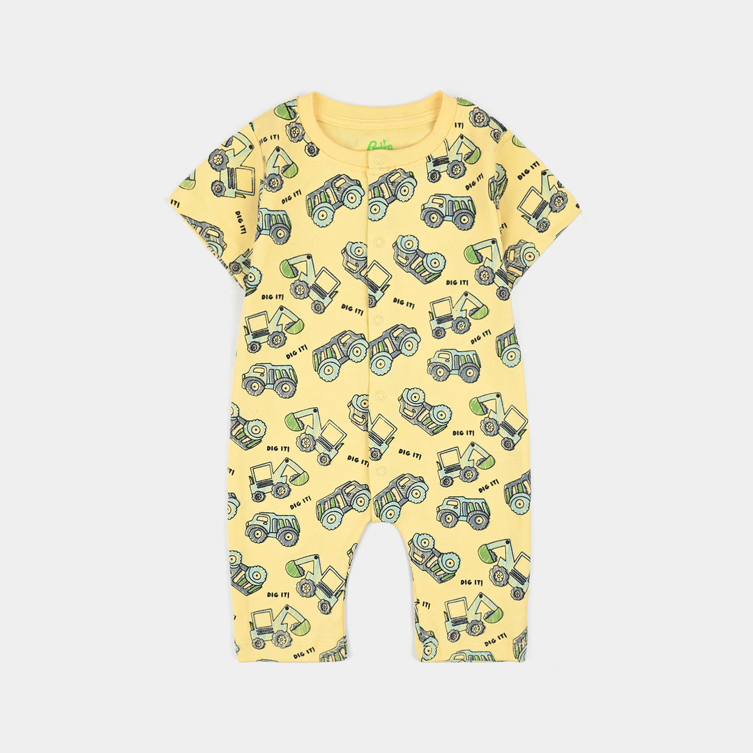 Infant Boys Cotton Interlock Fashion Romper Dig It-Pale.Banana
