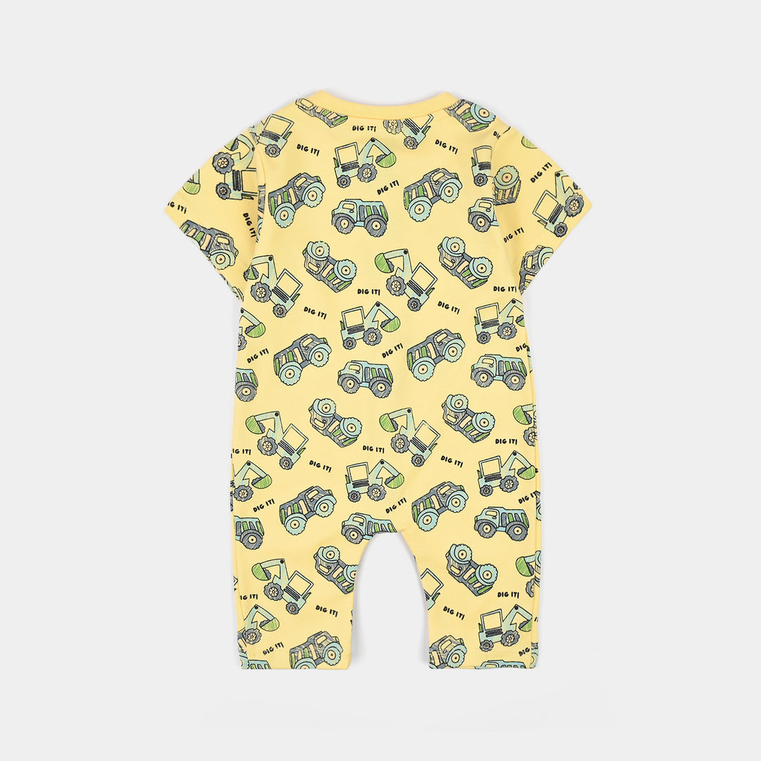 Infant Boys Cotton Interlock Fashion Romper Dig It-Pale.Banana