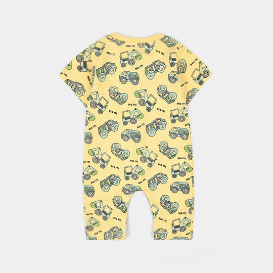 Infant Boys Cotton Interlock Fashion Romper Dig It-Pale.Banana