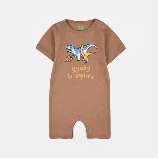 Infant Boys Cotton Interlock Fashion Romper Dino Friends- Brown