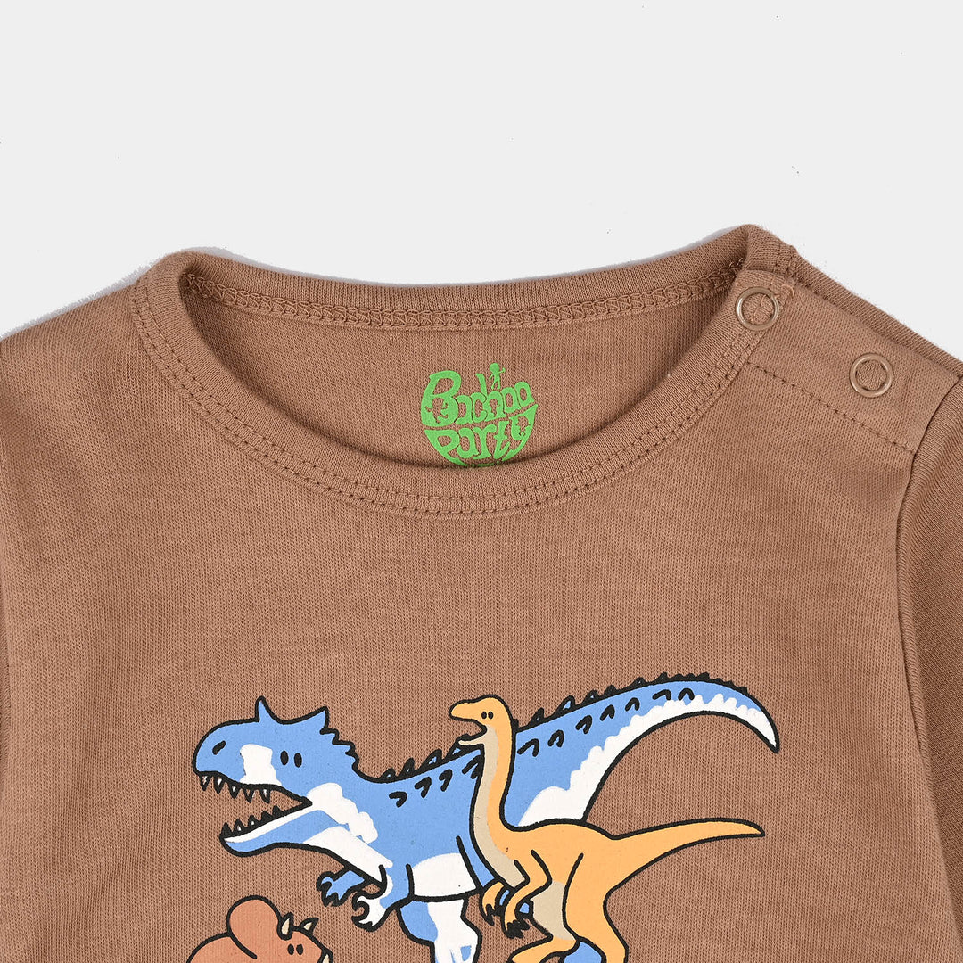 Infant Boys Cotton Interlock Fashion Romper Dino Friends- Brown